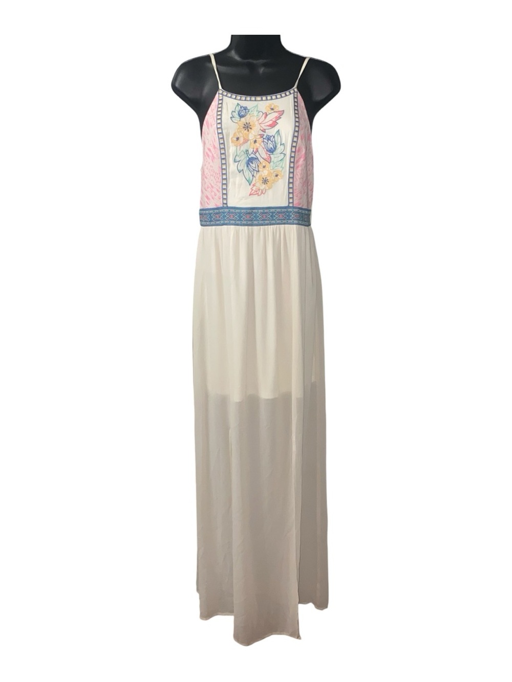 Flying Tomato Women's Embroidered Floral Halter Maxi Dress Women Sz Medium Boho